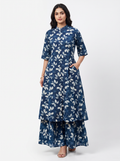 Navy Floral Rayon Kurta Palazzo Set