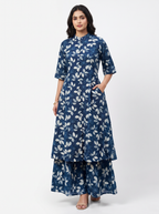 Navy Floral Rayon Kurta Palazzo Set