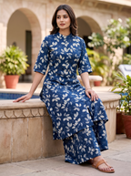 Navy Floral Rayon Kurta Palazzo Set