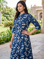 Navy Floral Rayon Kurta Palazzo Set