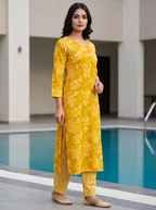 Mustard Floral Kurta Set