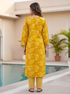 Mustard Floral Kurta Set