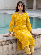 Mustard Floral Kurta Set