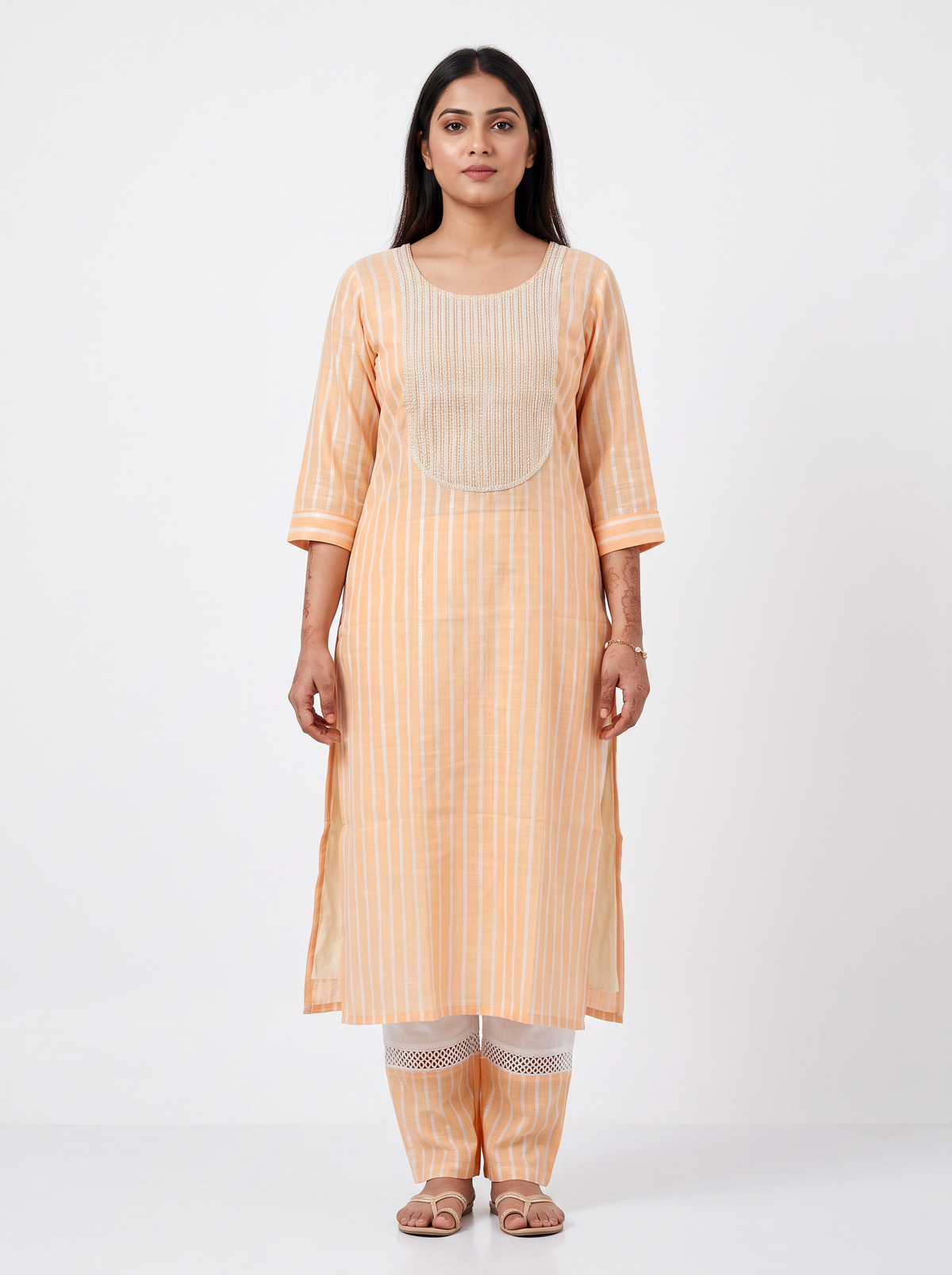 Peach Stripe Kurta Set