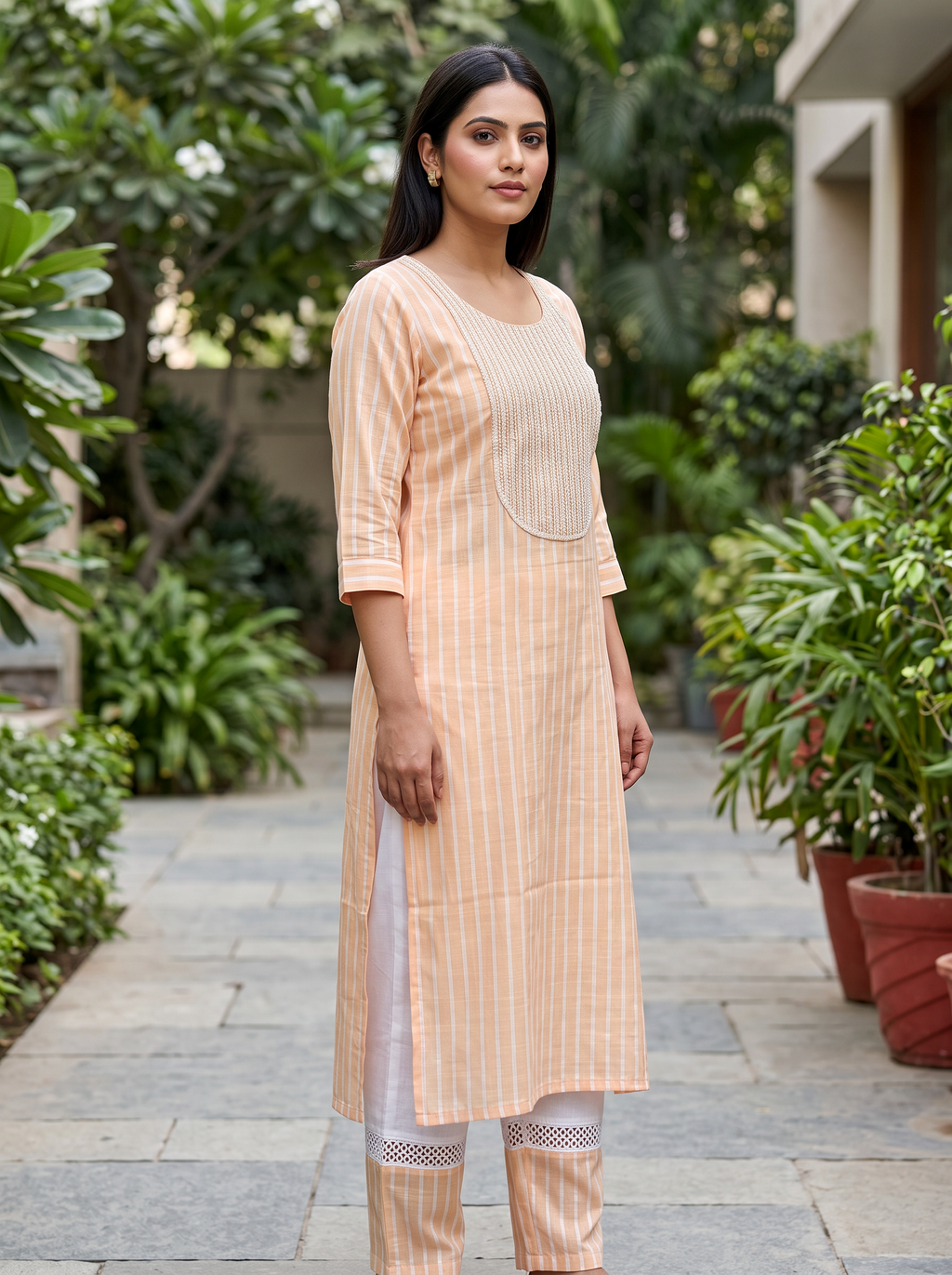 Peach Stripe Kurta Set
