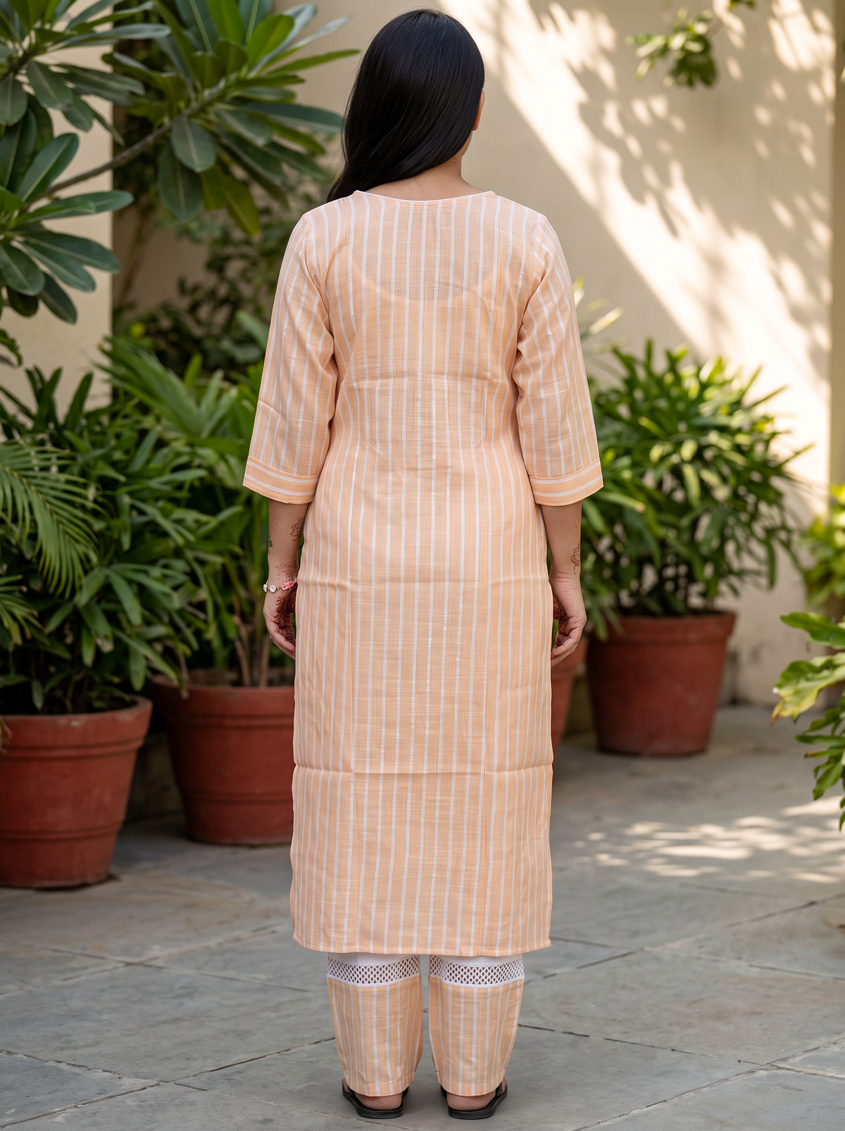 Peach Stripe Kurta Set