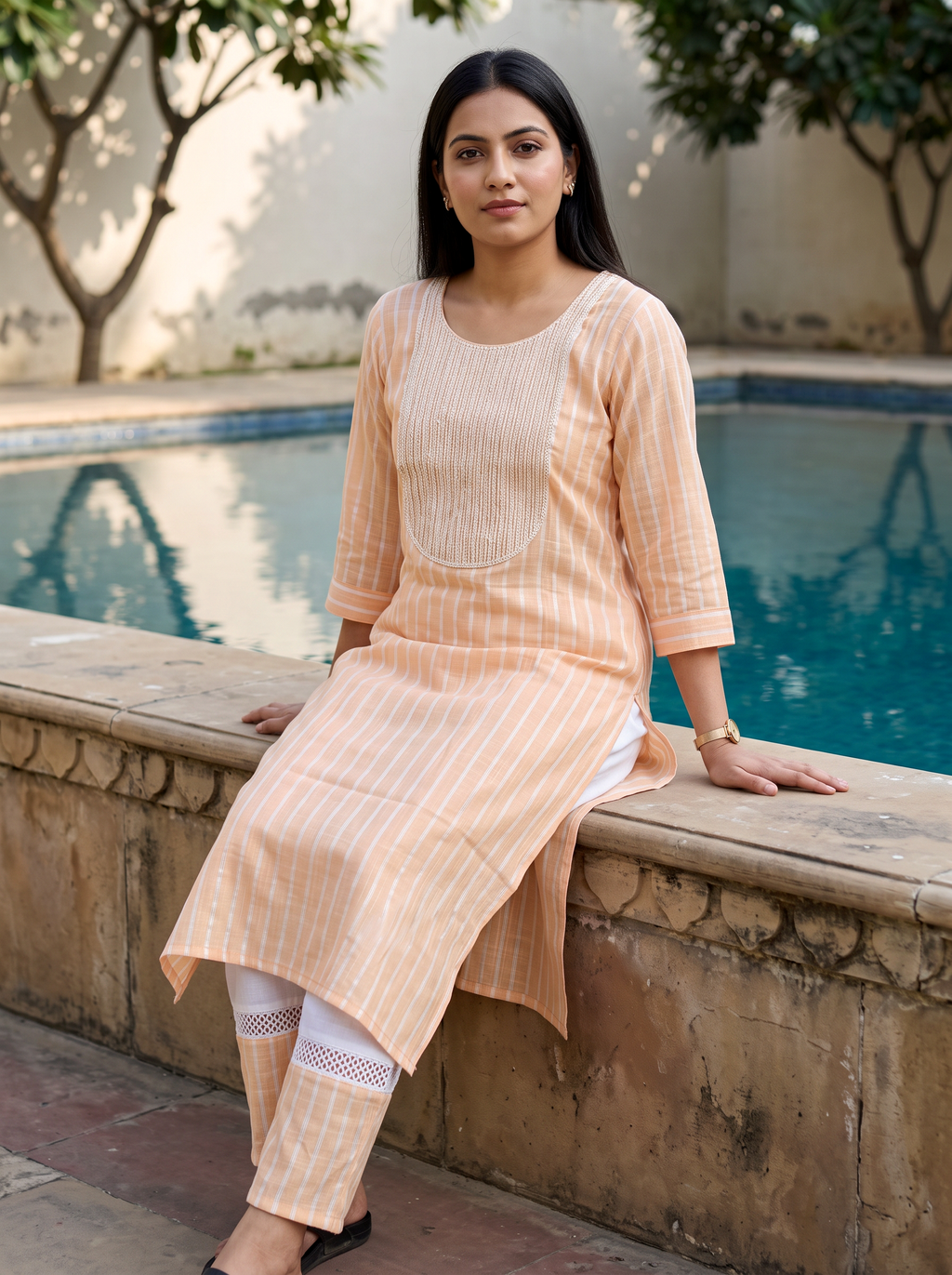 Peach Stripe Kurta Set