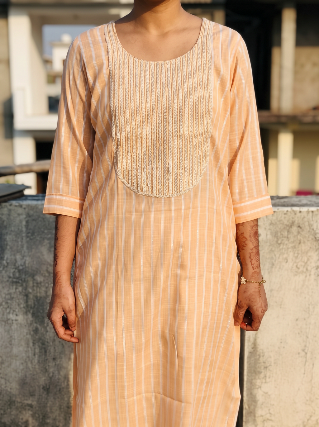 Peach Stripe Kurta Set