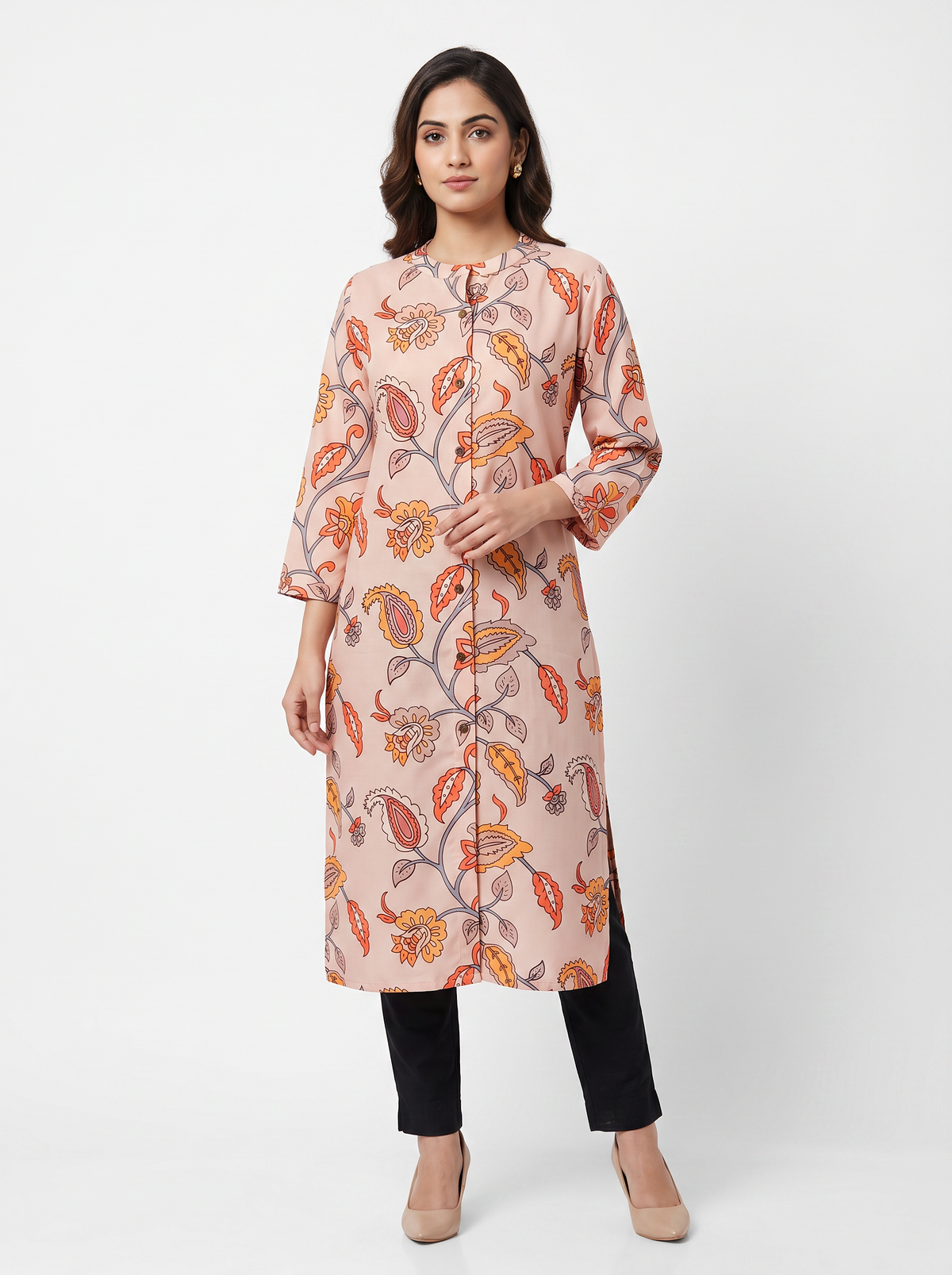 Peach Paisley Kurta Set