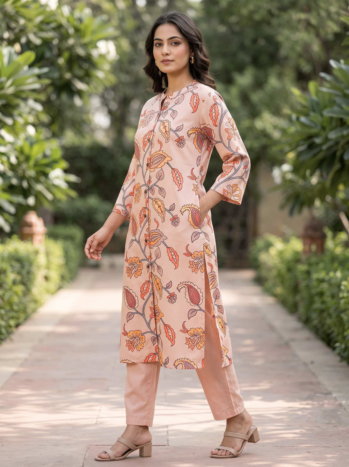 Peach Paisley Kurta Set