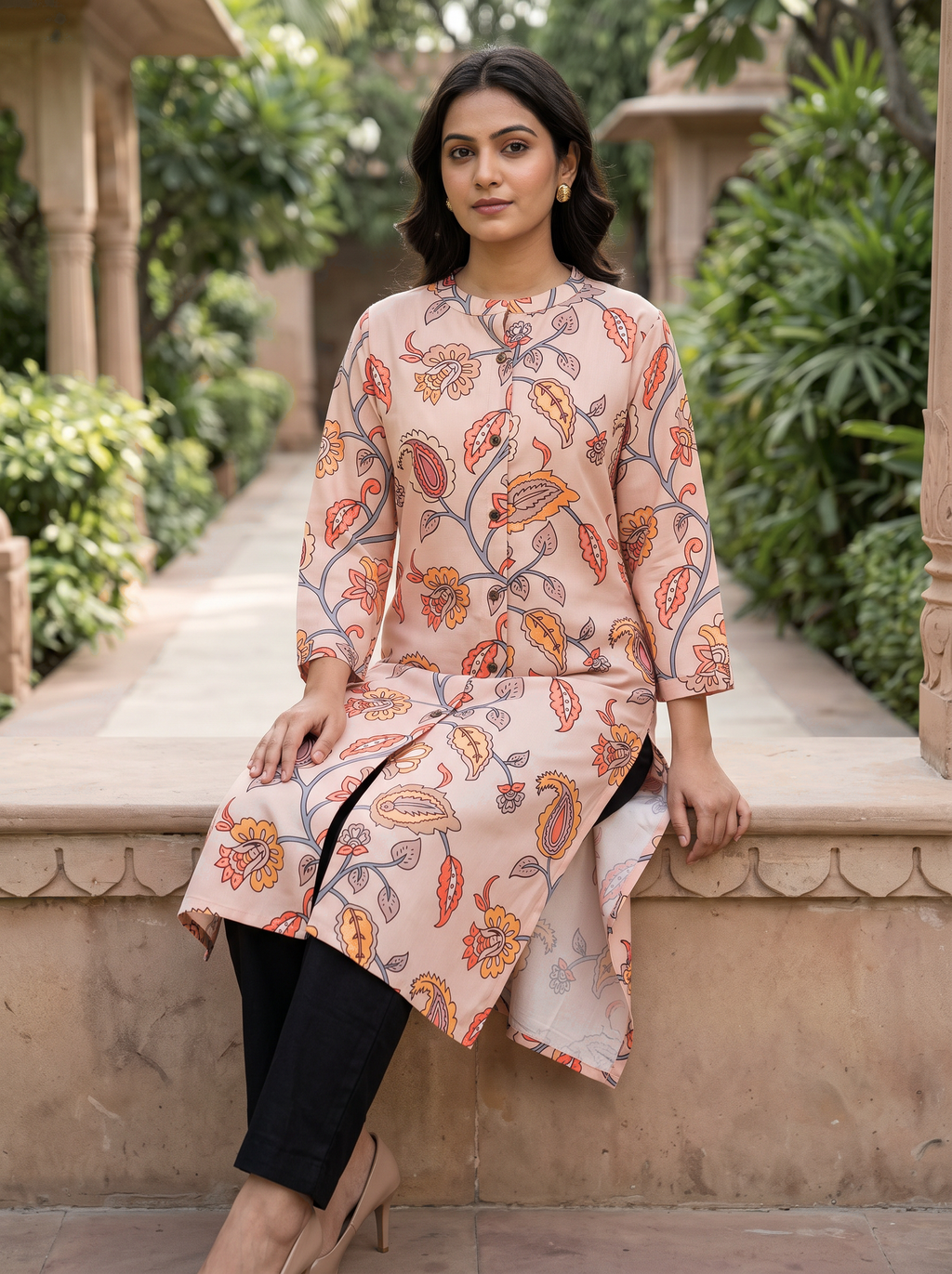 Peach Paisley Kurta Set