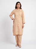 Peach Textured Straight Kurta Set