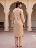 Peach Textured Straight Kurta Set