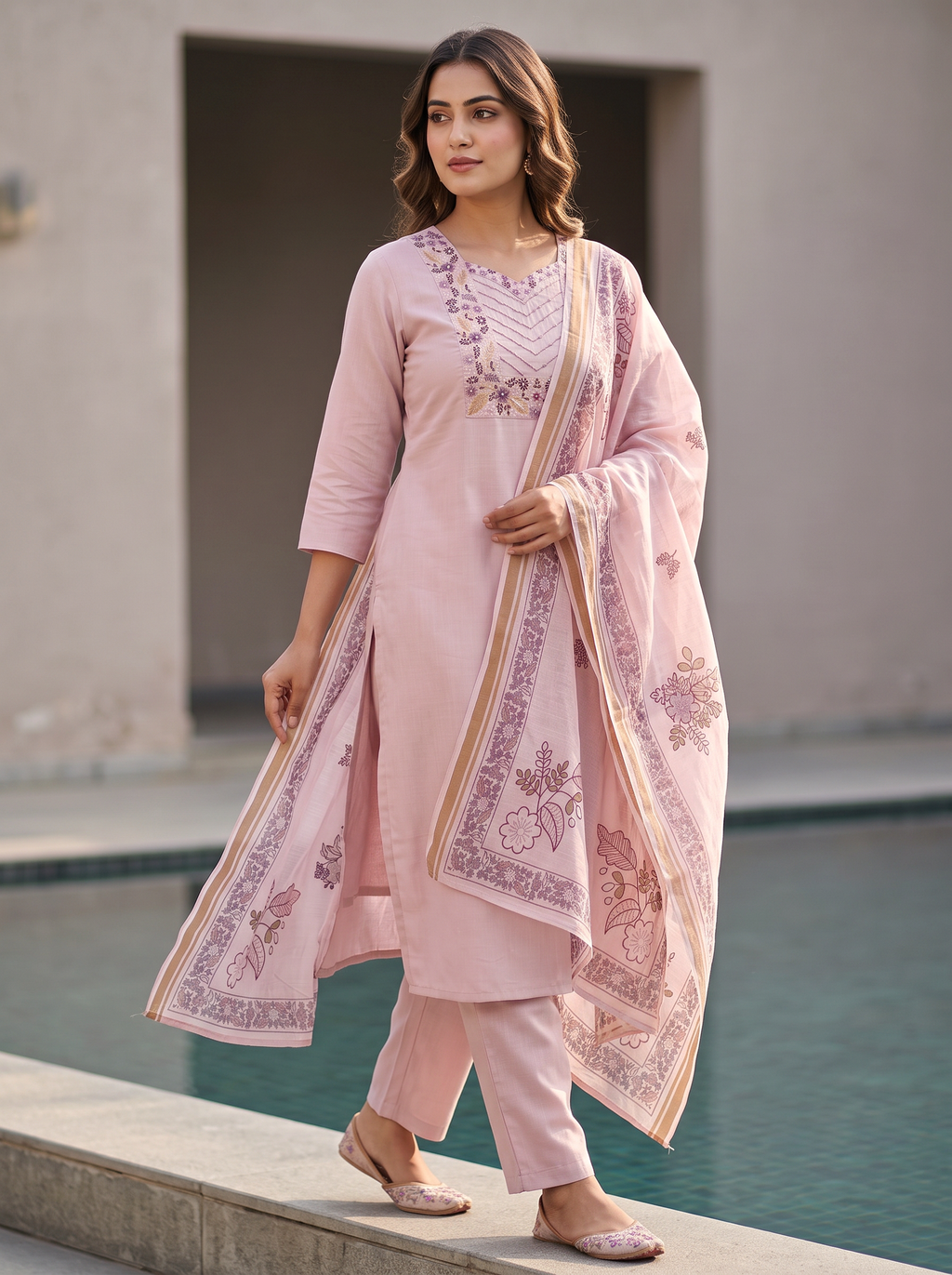 Lilac Dupatta Suit Set