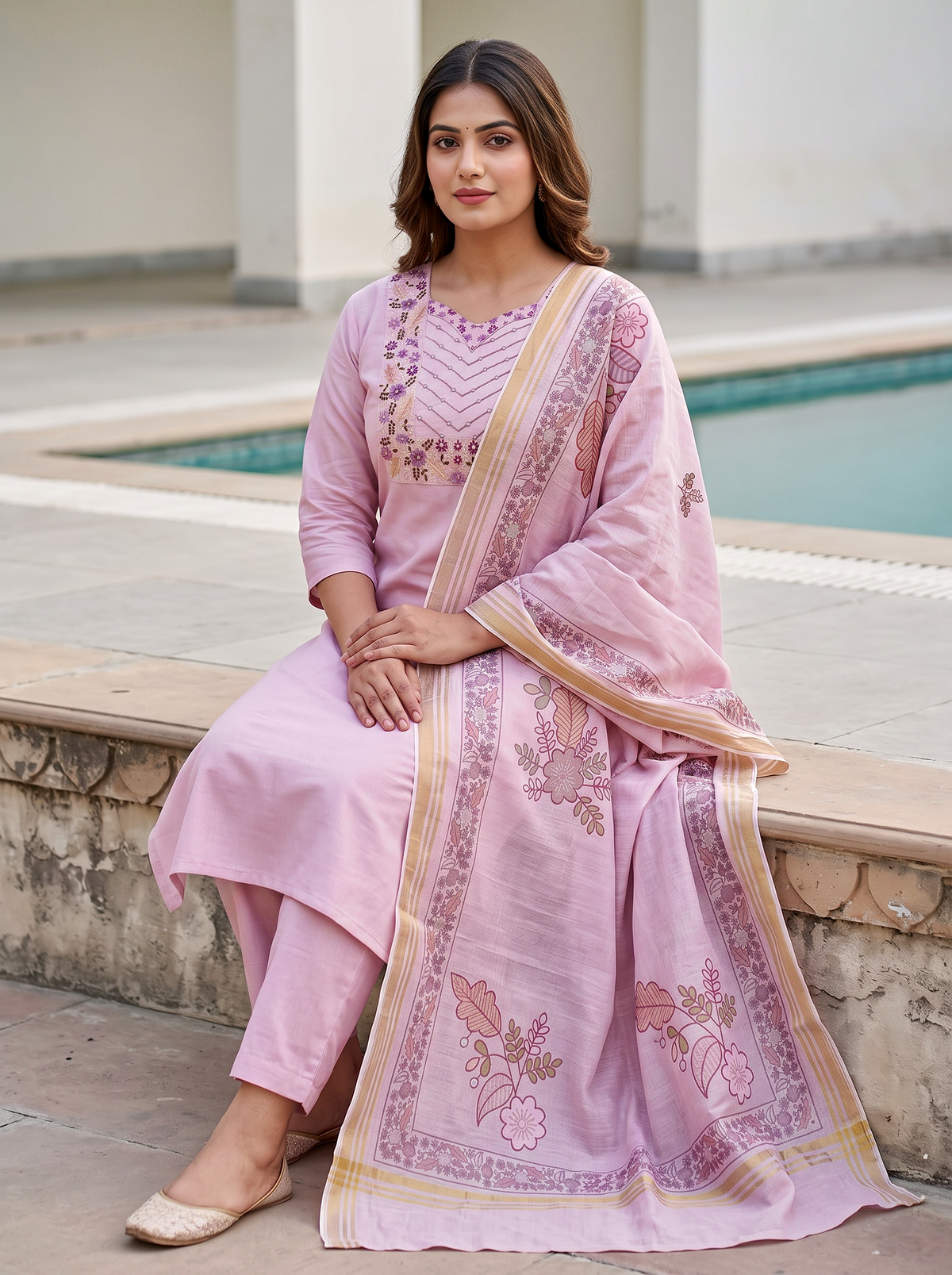 Lilac Dupatta Suit Set