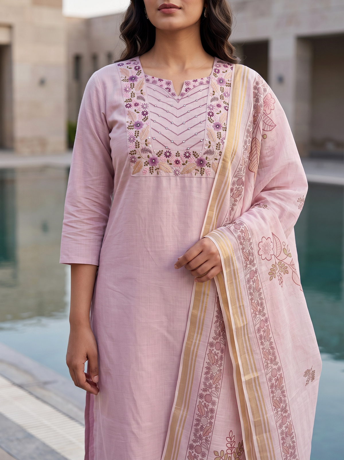 Lilac Dupatta Suit Set