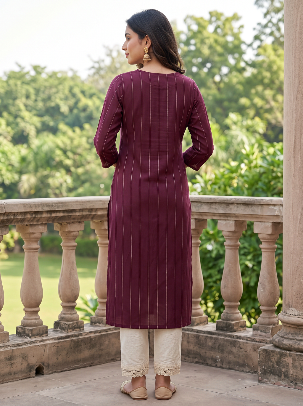 Plum Ribbed Kurta Set