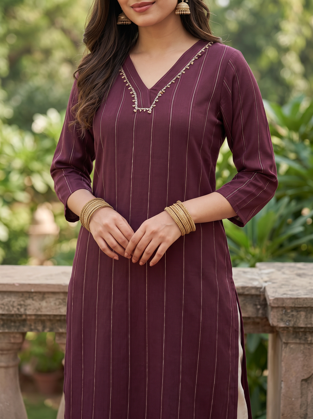 Plum Ribbed Kurta Set