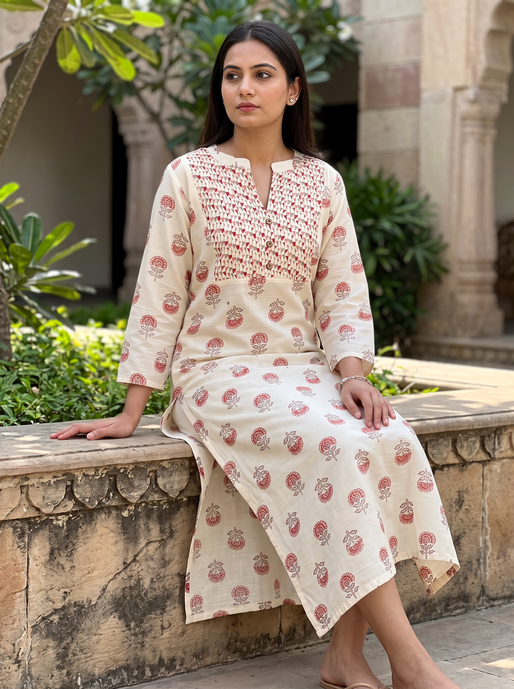 Ivory Botanical Kurta Set