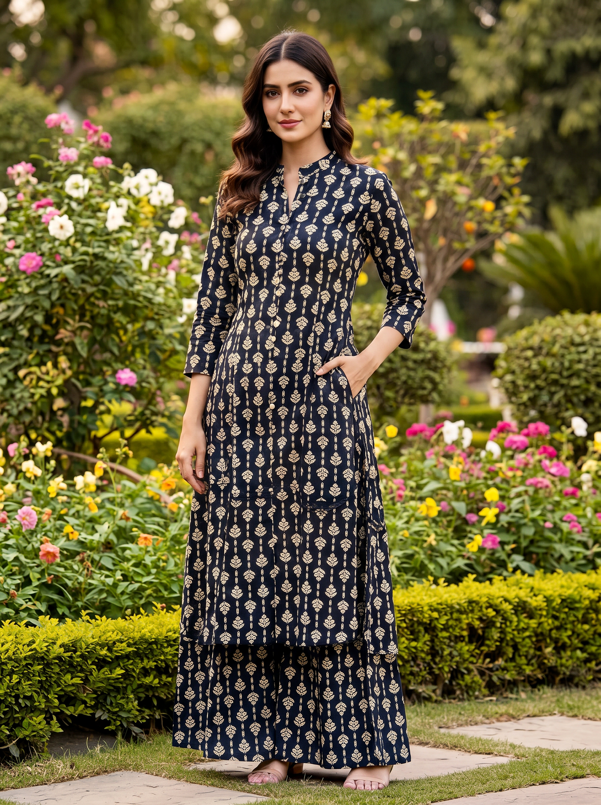 Black Printed Palazzo Kurta Set