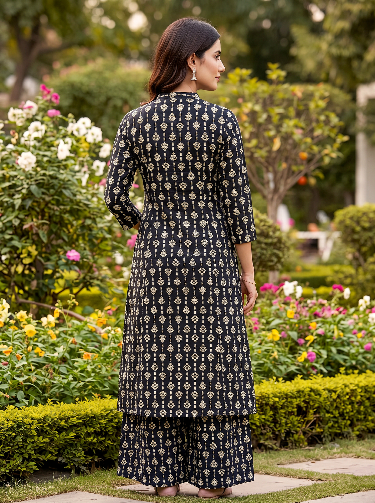 Black Printed Palazzo Kurta Set