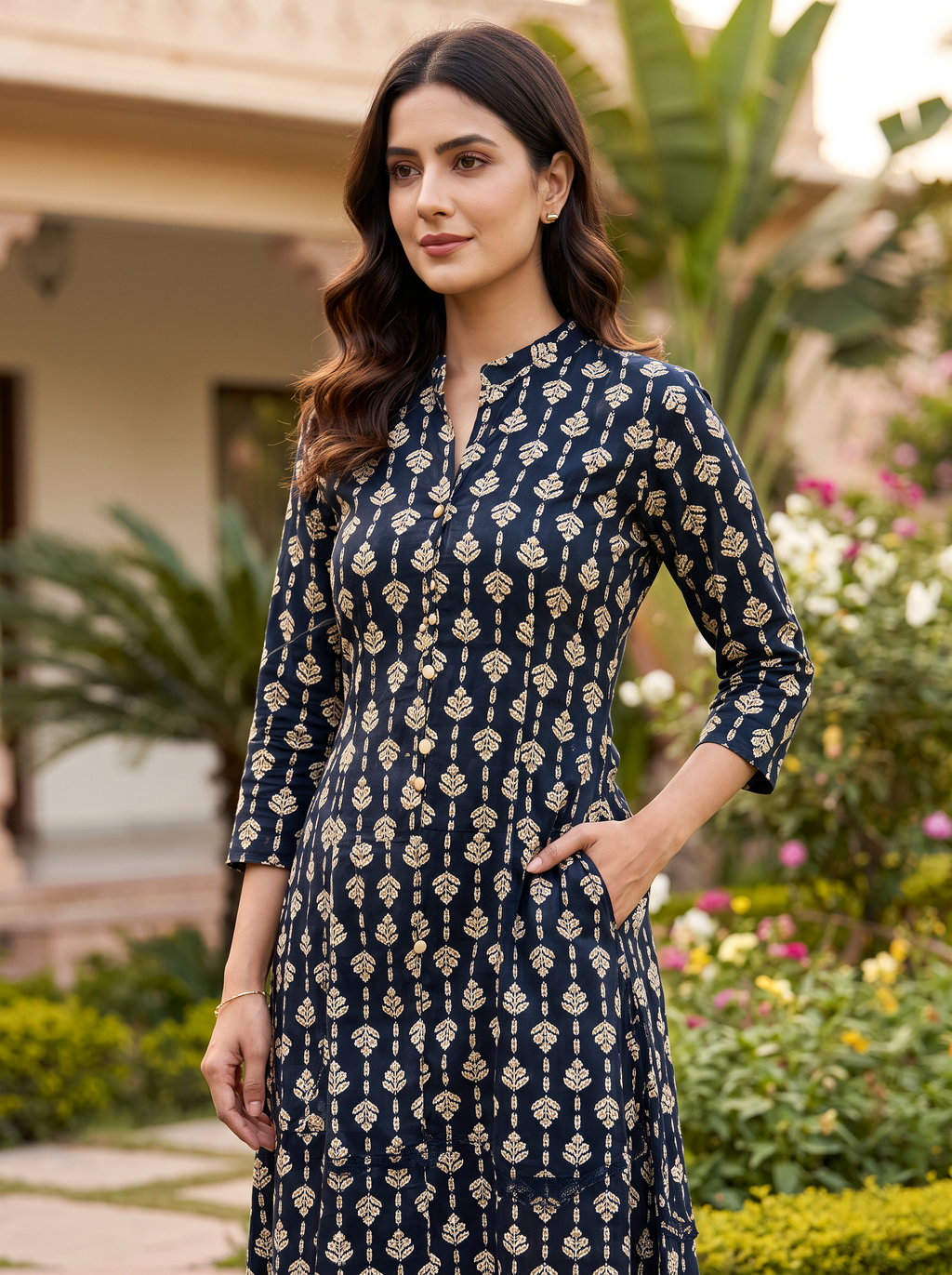 Black Printed Palazzo Kurta Set