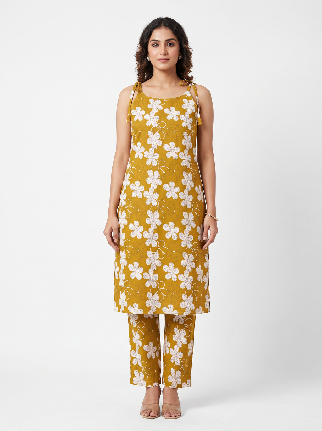 Mustard Floral Sleeveless Co-ord