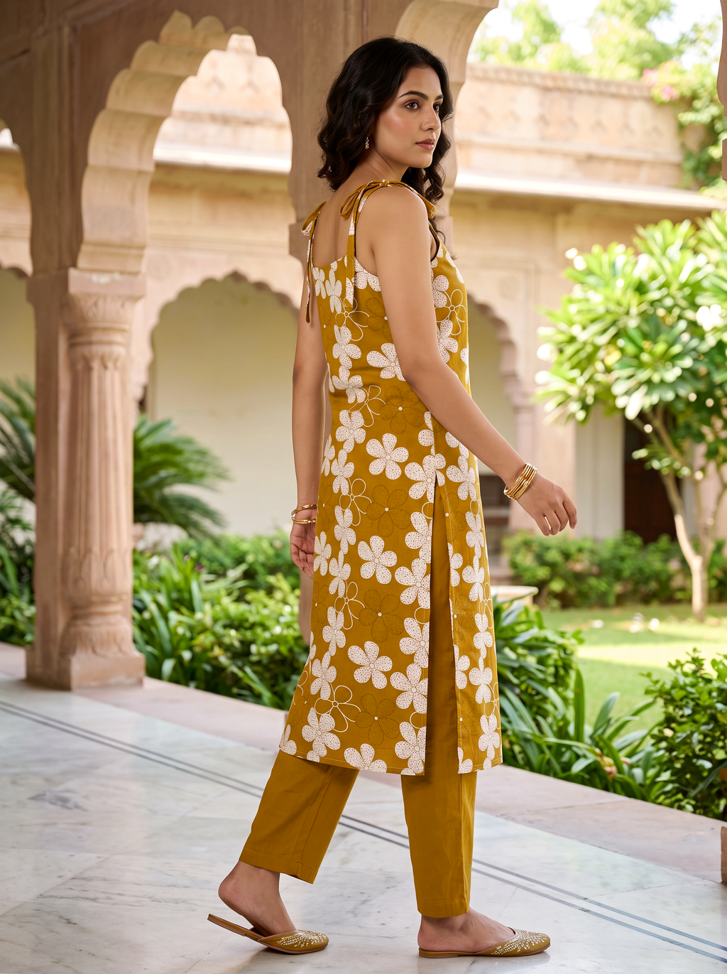 Mustard Floral Sleeveless Co-ord