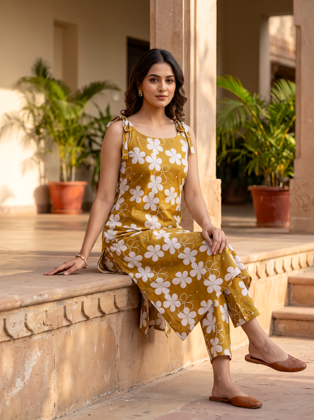 Mustard Floral Sleeveless Co-ord