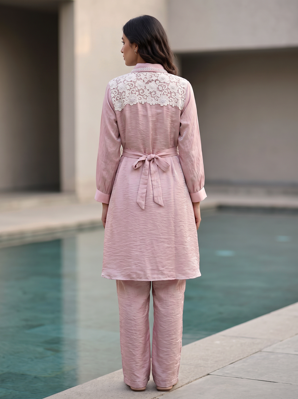 Embroidered Belted Shirt Set