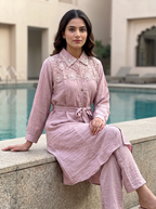 Embroidered Belted Shirt Set