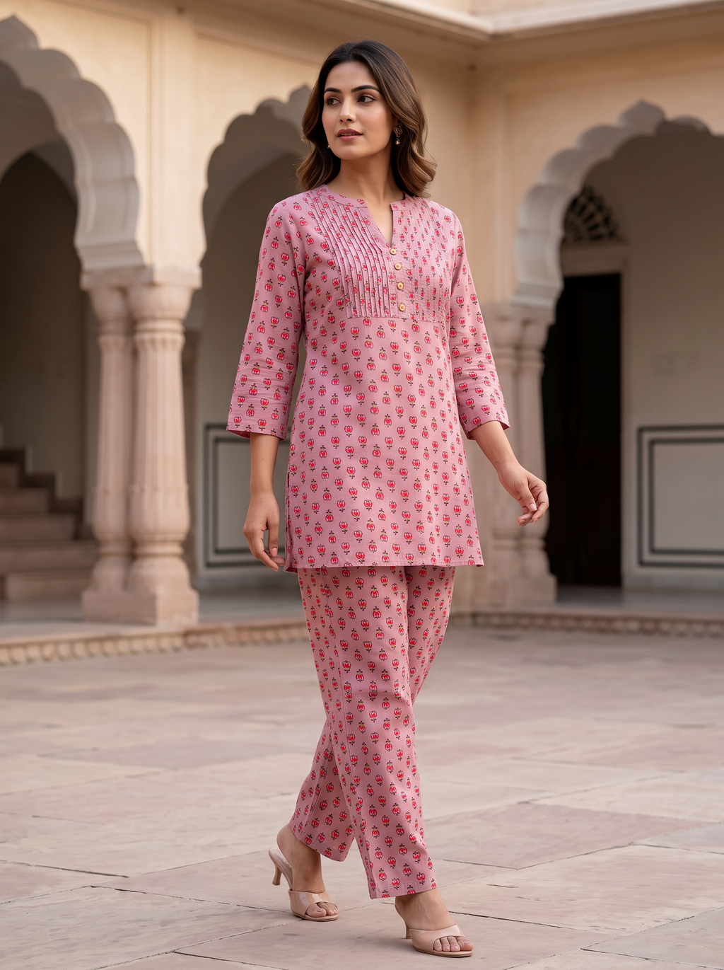 Onion Pink Floral Two-Piece Set