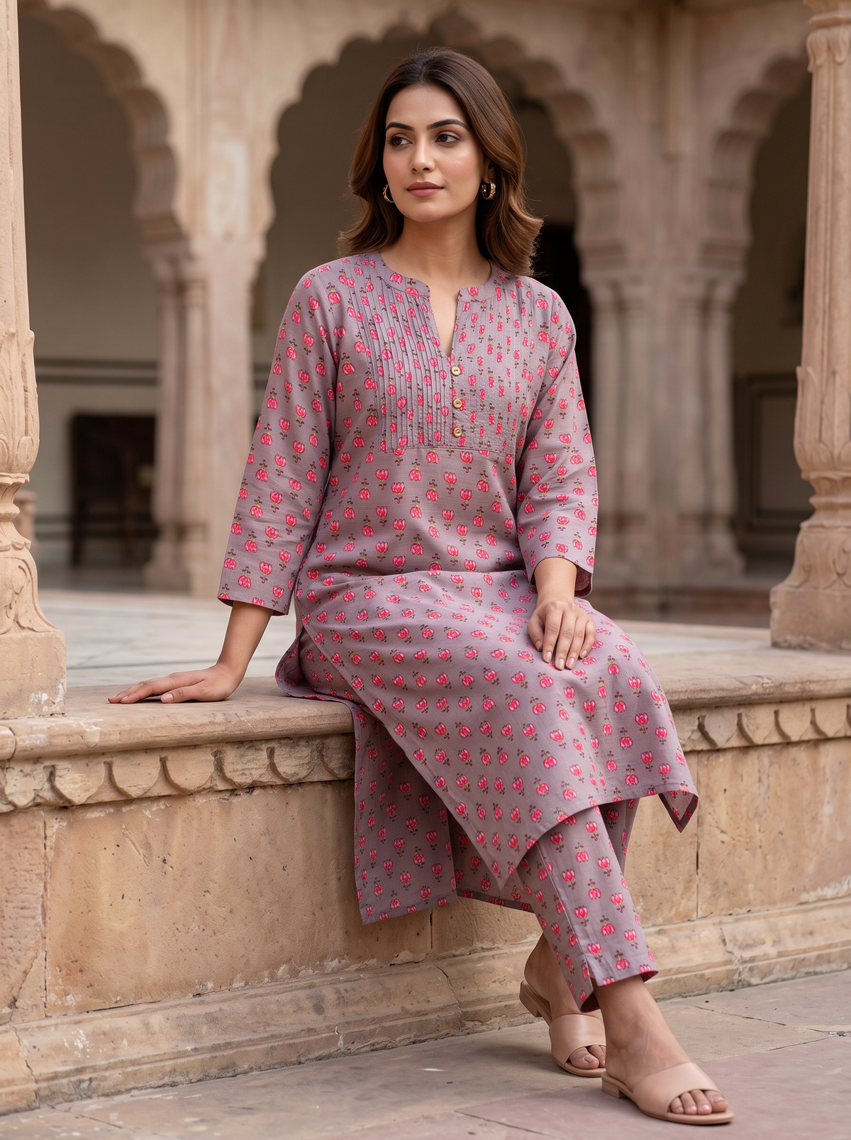 Onion Pink Floral Two-Piece Set