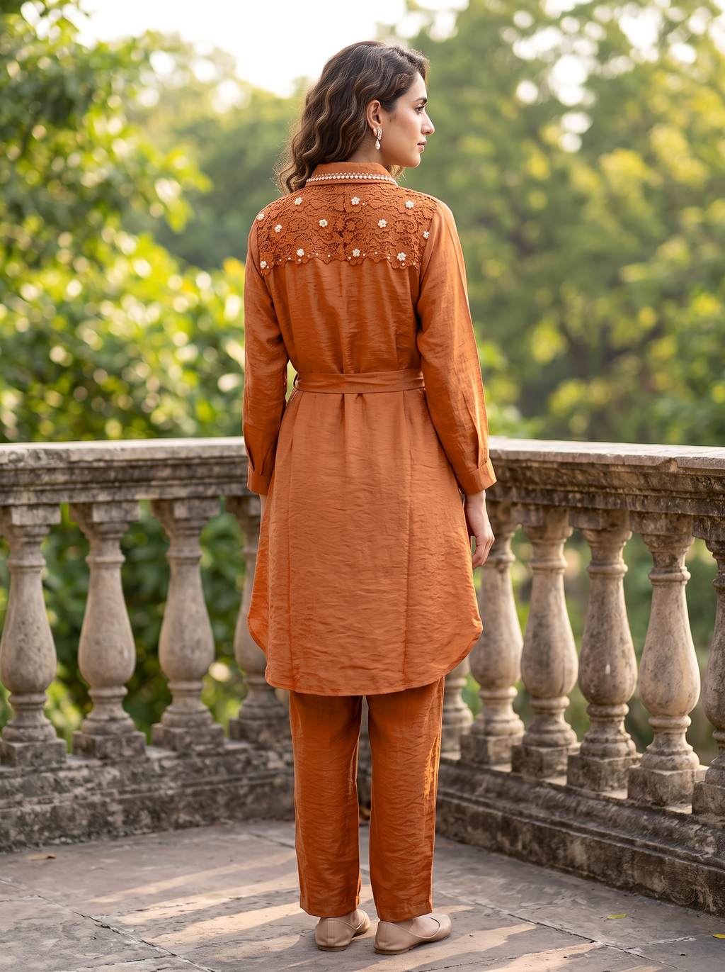 Embroidered Belted Shirt Set