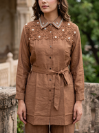 Embroidered Belted Shirt Set