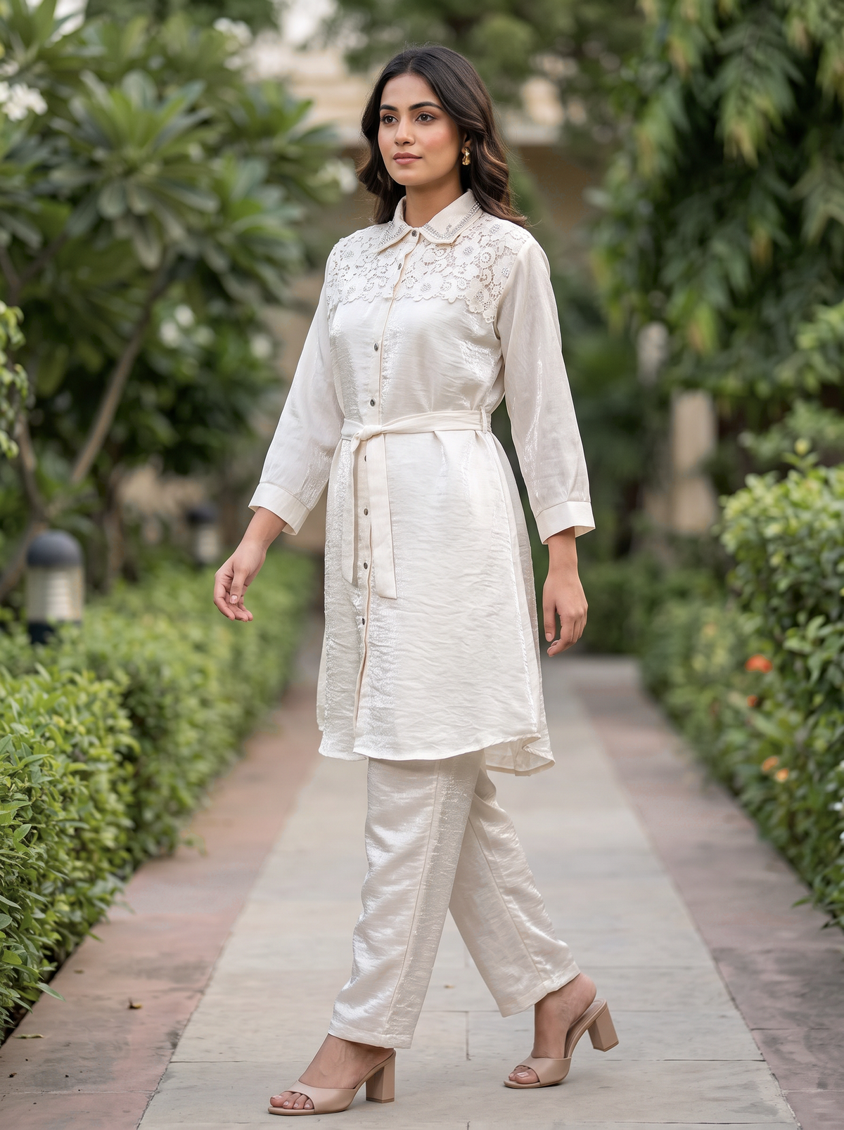 Embroidered Belted Shirt Set