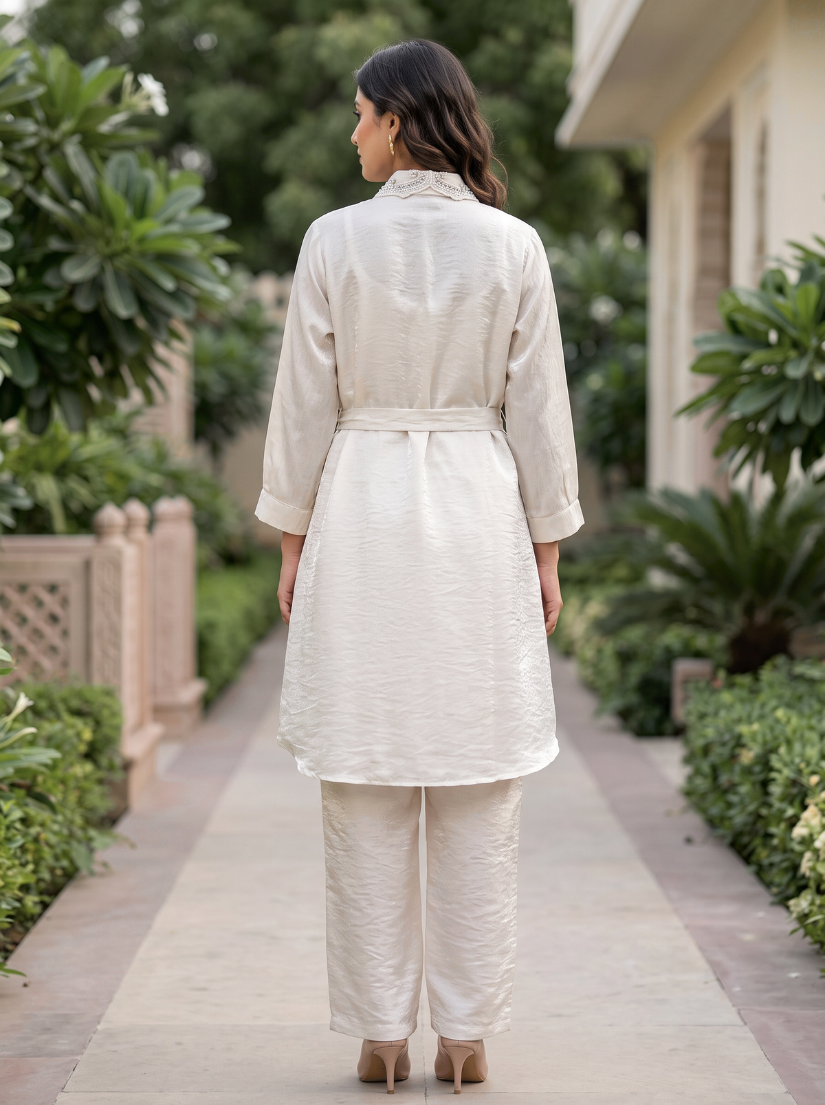 Embroidered Belted Shirt Set