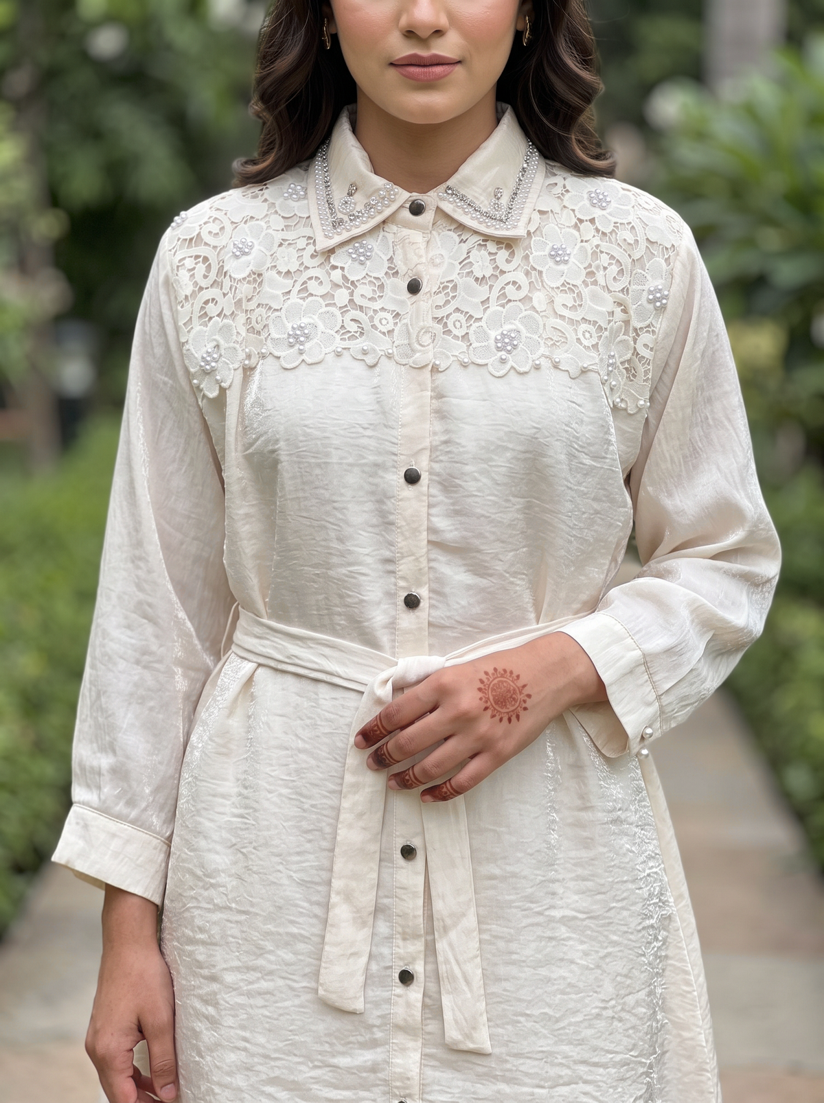 Embroidered Belted Shirt Set