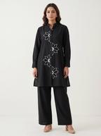 Black Floral Applique Palazzo Set