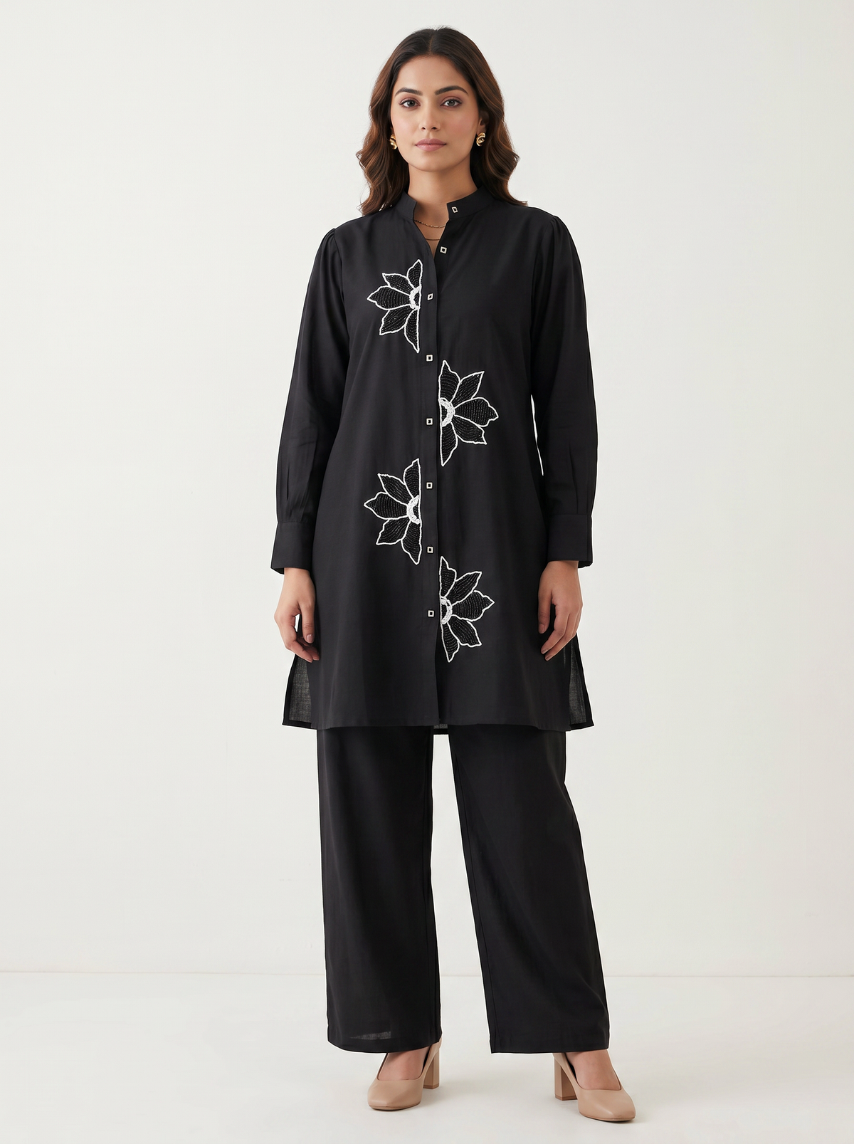 Black Floral Applique Palazzo Set