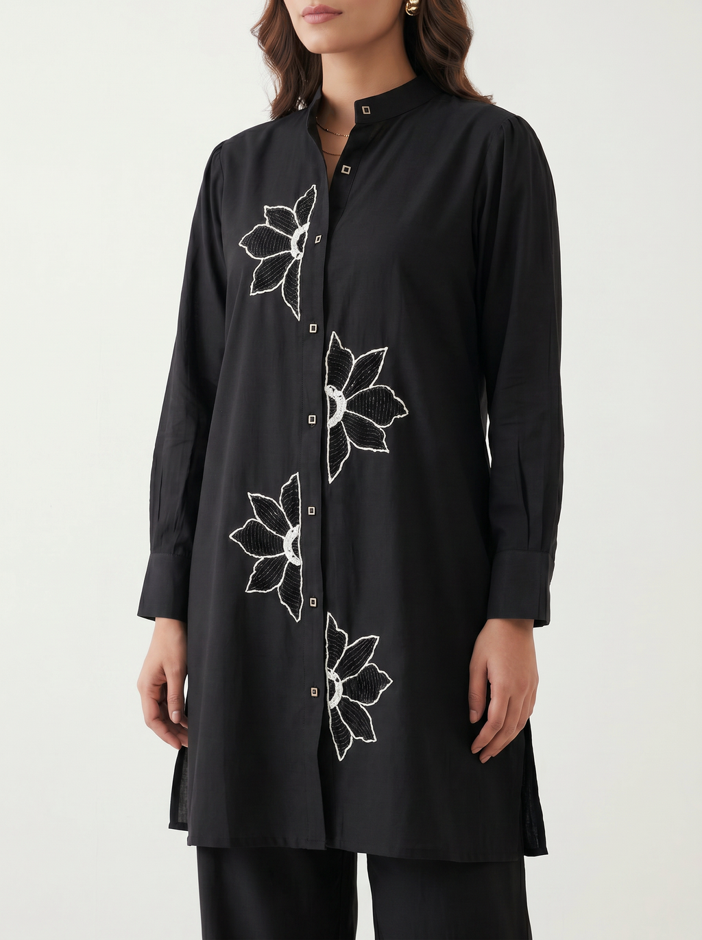 Black Floral Applique Palazzo Set