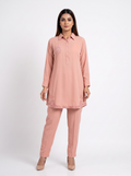 Peach Plain Shirt Set
