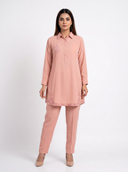 Peach Plain Shirt Set