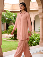 Peach Plain Shirt Set