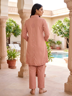 Peach Plain Shirt Set