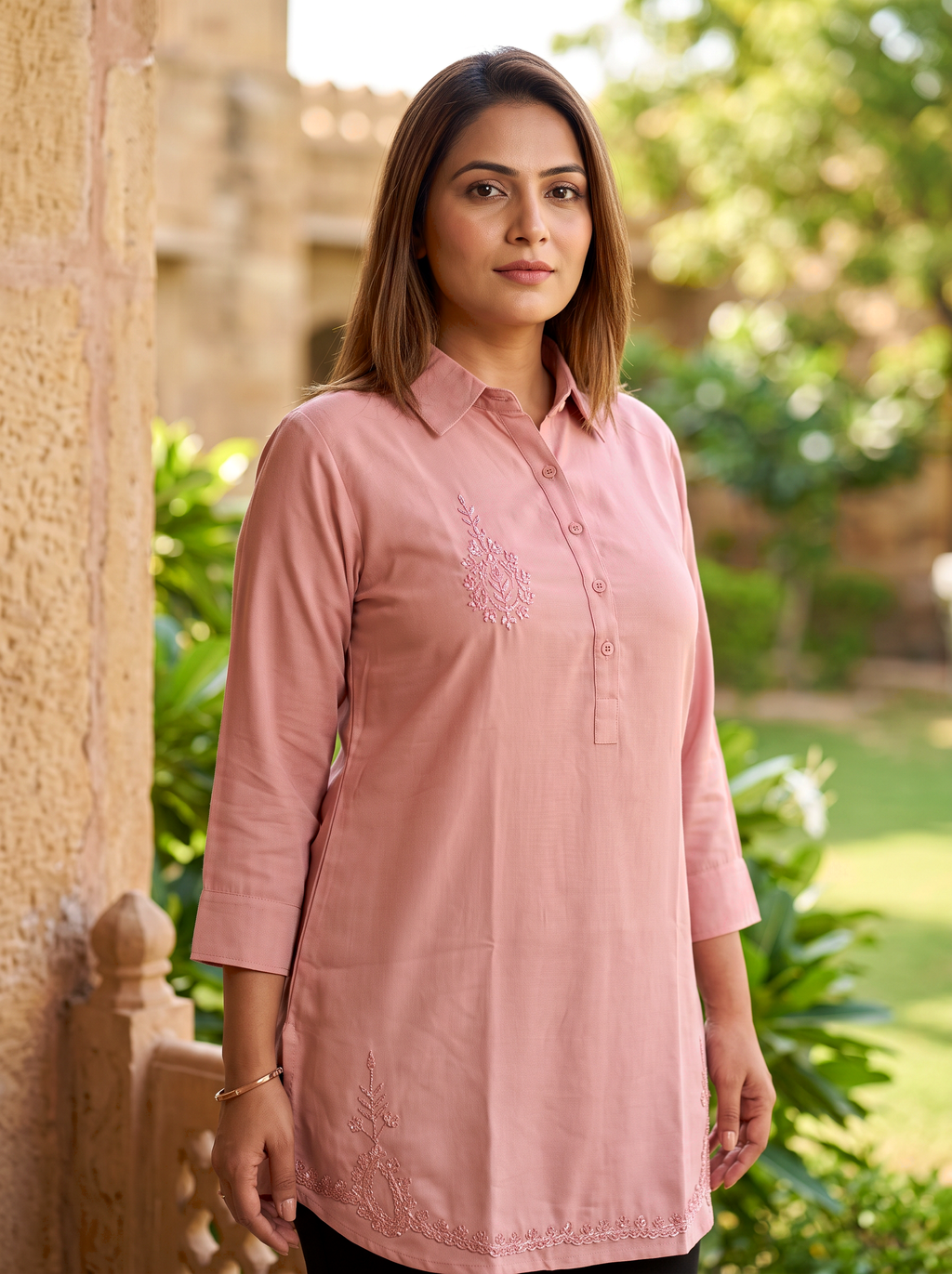 Peach Plain Shirt Set