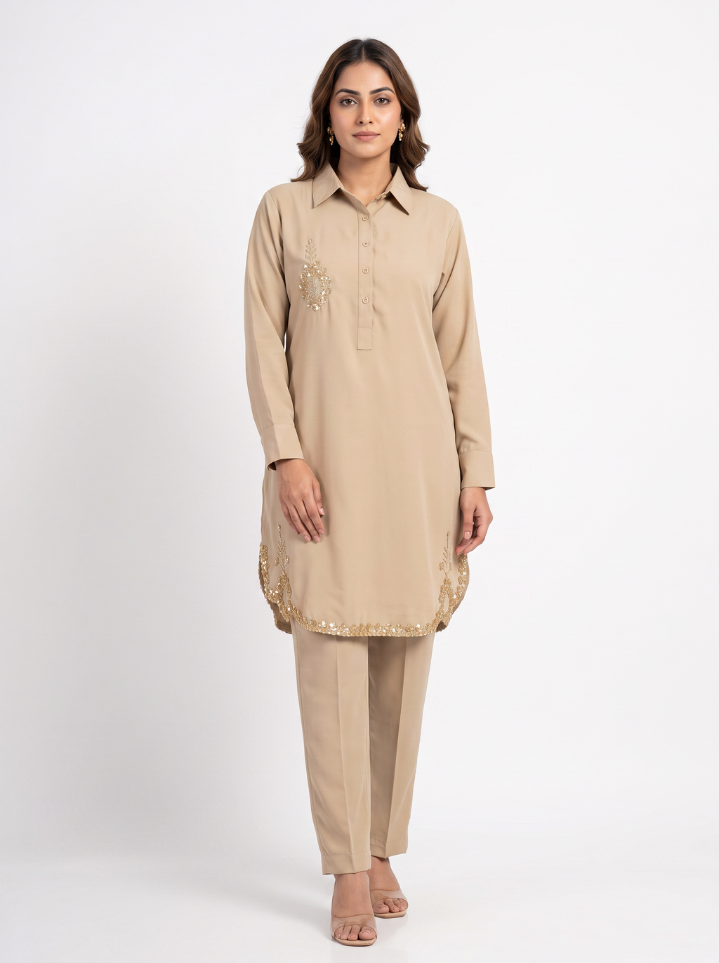 Embroidered Hemline Shirt Set