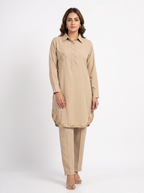 Embroidered Hemline Shirt Set