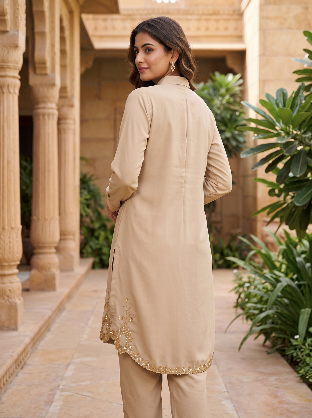 Embroidered Hemline Shirt Set