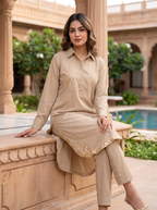 Embroidered Hemline Shirt Set